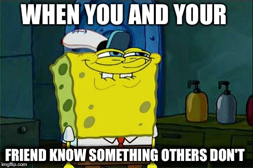 Don't You Squidward | WHEN YOU AND YOUR; FRIEND KNOW SOMETHING OTHERS DON'T | image tagged in memes,dont you squidward | made w/ Imgflip meme maker