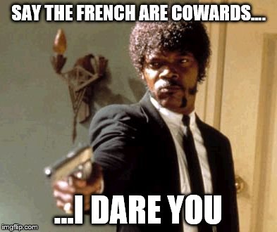 Say That Again I Dare You Meme | SAY THE FRENCH ARE COWARDS.... ...I DARE YOU | image tagged in memes,say that again i dare you | made w/ Imgflip meme maker