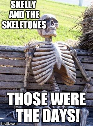 Waiting Skeleton Meme | SKELLY AND THE SKELETONES THOSE WERE THE DAYS! | image tagged in memes,waiting skeleton | made w/ Imgflip meme maker