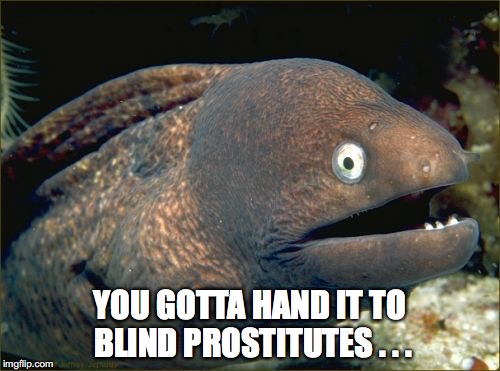 Bad Joke Eel Meme | YOU GOTTA HAND IT TO BLIND PROSTITUTES . . . | image tagged in memes,bad joke eel | made w/ Imgflip meme maker