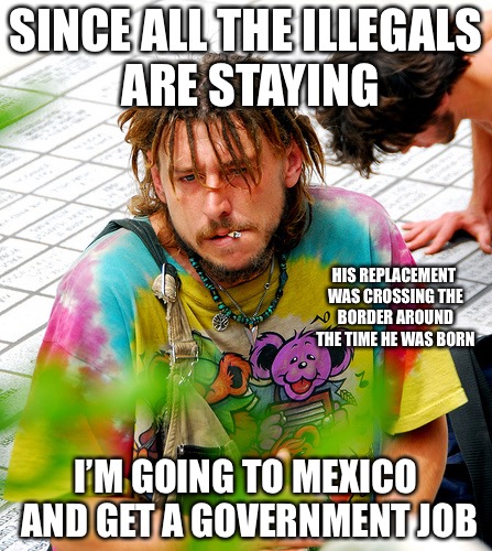 Mexican America Immigration  | SINCE ALL THE ILLEGALS ARE STAYING; HIS REPLACEMENT WAS CROSSING THE BORDER AROUND THE TIME HE WAS BORN; I’M GOING TO MEXICO AND GET A GOVERNMENT JOB | image tagged in memes,stoner phd,sjw | made w/ Imgflip meme maker