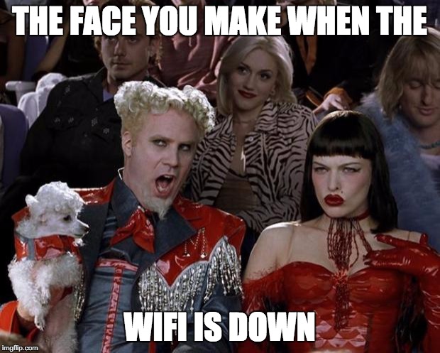 Mugatu So Hot Right Now Meme | THE FACE YOU MAKE WHEN THE; WIFI IS DOWN | image tagged in memes,mugatu so hot right now | made w/ Imgflip meme maker