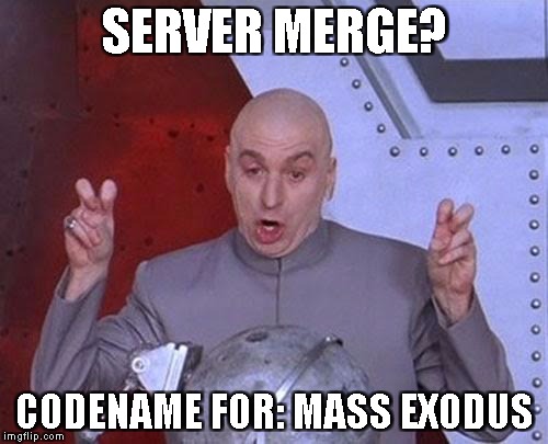 Dr Evil Laser Meme | SERVER MERGE? CODENAME FOR: MASS EXODUS | image tagged in memes,dr evil laser | made w/ Imgflip meme maker
