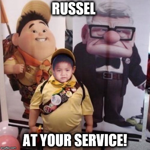 RUSSEL; AT YOUR SERVICE! | image tagged in russel from up,memes,funny memes | made w/ Imgflip meme maker