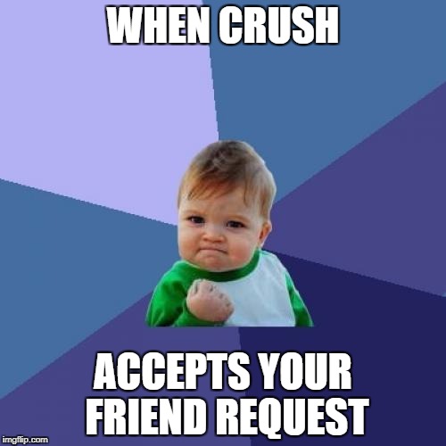 Success Kid Meme | WHEN CRUSH; ACCEPTS YOUR FRIEND REQUEST | image tagged in memes,success kid | made w/ Imgflip meme maker