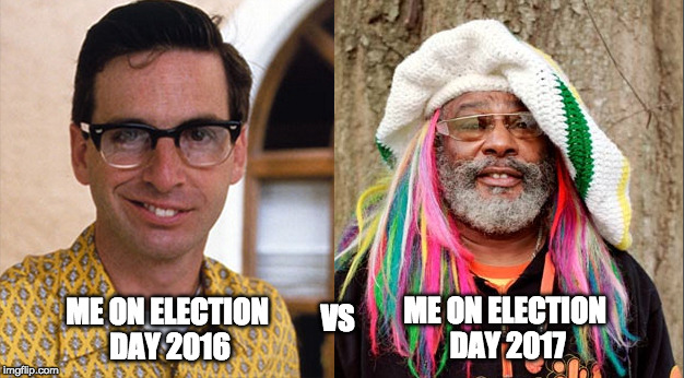 ME ON ELECTION DAY 2016; VS; ME ON ELECTION DAY 2017 | image tagged in beforeafter | made w/ Imgflip meme maker