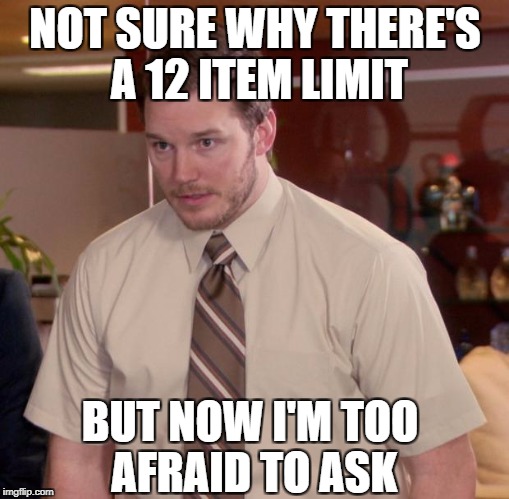 Supermarket Express Checkout Rage! - a harrisp0 Daily Shopping Event | NOT SURE WHY THERE'S A 12 ITEM LIMIT; BUT NOW I'M TOO AFRAID TO ASK | image tagged in memes,afraid to ask andy | made w/ Imgflip meme maker