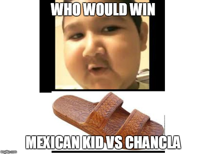 who would win | WHO WOULD WIN; MEXICAN KID VS CHANCLA | image tagged in too funny | made w/ Imgflip meme maker