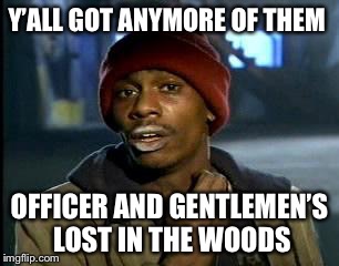 Y'all Got Any More Of That Meme | Y’ALL GOT ANYMORE OF THEM OFFICER AND GENTLEMEN’S LOST IN THE WOODS | image tagged in memes,yall got any more of | made w/ Imgflip meme maker
