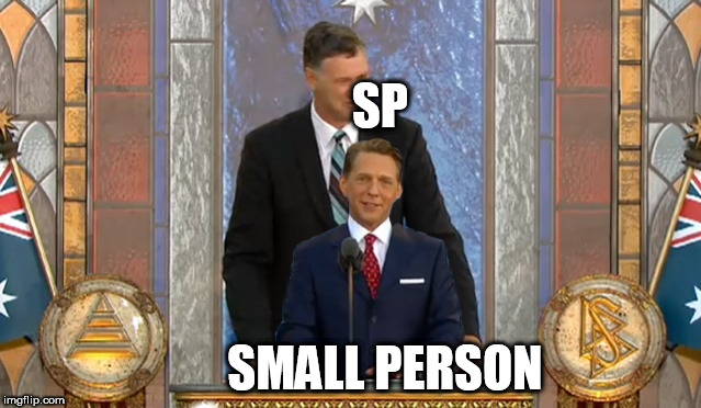 SP; SMALL PERSON | image tagged in scientology david miscavige | made w/ Imgflip meme maker