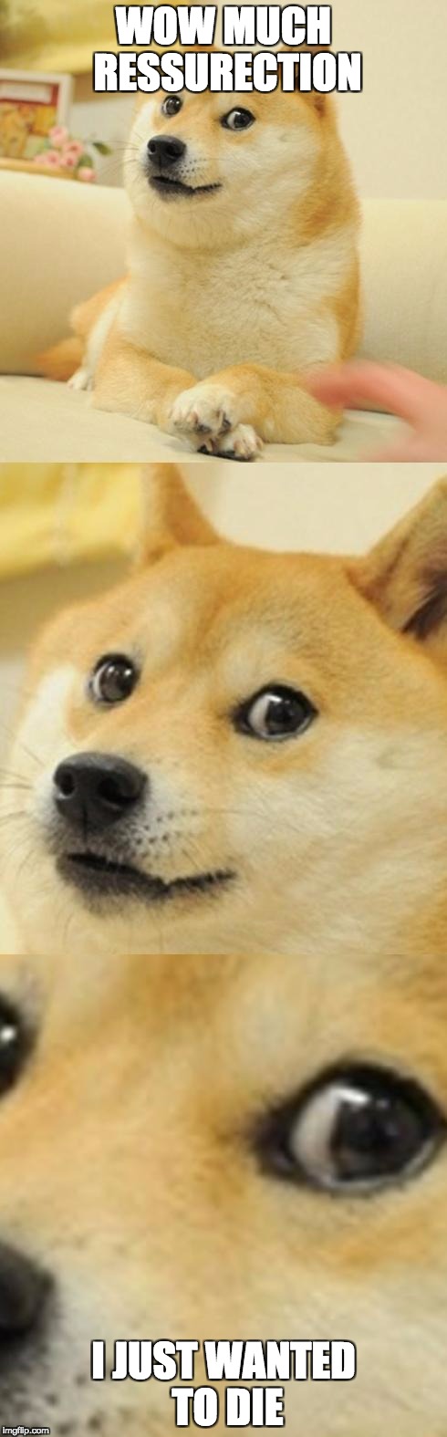 Doge Game |  WOW MUCH RESSURECTION; I JUST WANTED TO DIE | image tagged in doge game | made w/ Imgflip meme maker