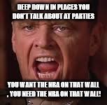 Jessup | DEEP DOWN IN PLACES YOU DON'T TALK ABOUT AT PARTIES; YOU WANT THE NRA ON THAT WALL , YOU NEED THE NRA ON THAT WALL! | image tagged in jessup | made w/ Imgflip meme maker