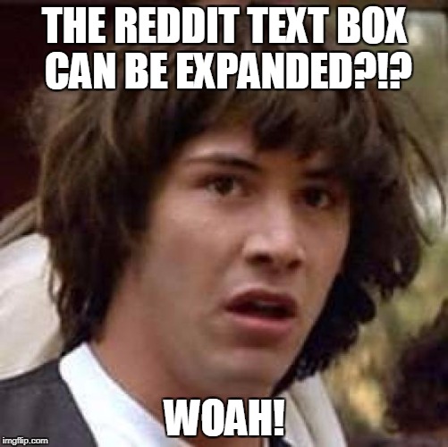 keanu Reeves  | THE REDDIT TEXT BOX CAN BE EXPANDED?!? WOAH! | image tagged in keanu reeves | made w/ Imgflip meme maker