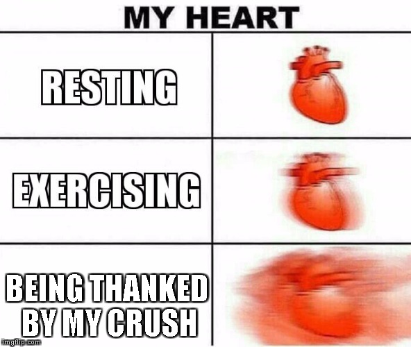 MY HEART | BEING THANKED BY MY CRUSH | image tagged in my heart | made w/ Imgflip meme maker