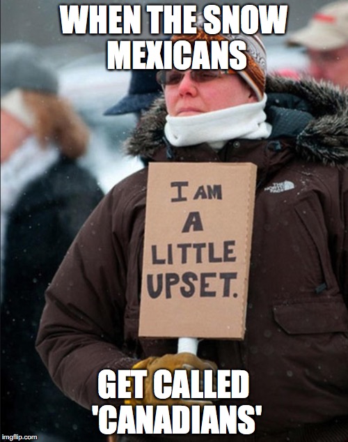 WHEN THE SNOW MEXICANS; GET CALLED 'CANADIANS' | image tagged in memes,canadian,mexican | made w/ Imgflip meme maker