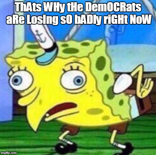 Sarcastic spongebob | ThAts WHy tHe DemOCRats aRe LosIng sO bADly riGHt NoW | image tagged in sarcastic spongebob | made w/ Imgflip meme maker