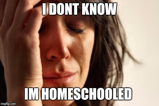 First World Problems Meme | I DONT KNOW IM HOMESCHOOLED | image tagged in memes,first world problems | made w/ Imgflip meme maker