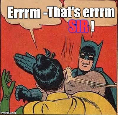 Batman Slapping Robin Meme | Errrm - That's errrm SIR ! SIR | image tagged in memes,batman slapping robin | made w/ Imgflip meme maker