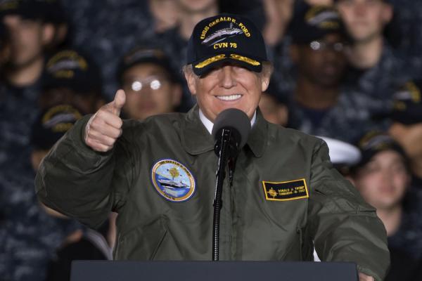 High Quality Trump in Navy uniform on ship Blank Meme Template