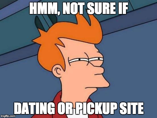Futurama Fry Meme | HMM, NOT SURE IF; DATING OR PICKUP SITE | image tagged in memes,futurama fry | made w/ Imgflip meme maker