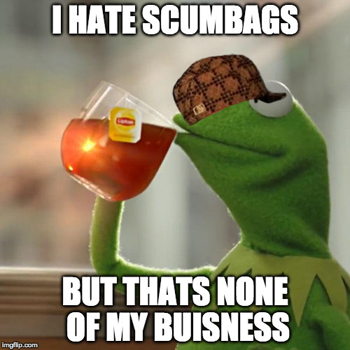 But That's None Of My Business Meme | I HATE SCUMBAGS; BUT THATS NONE OF MY BUISNESS | image tagged in memes,but thats none of my business,kermit the frog,scumbag | made w/ Imgflip meme maker