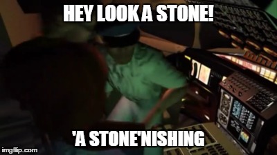 Note: The Stone Is Covered By The Words, I Guess Placing Words Can Be T'rubble'some | HEY LOOK A STONE! 'A STONE'NISHING | image tagged in emergency 2,pun | made w/ Imgflip meme maker