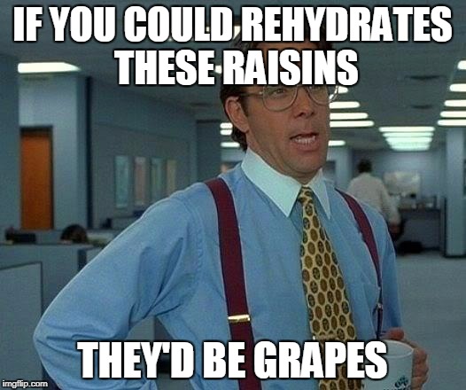 That Would Be Great | IF YOU COULD REHYDRATES THESE RAISINS; THEY'D BE GRAPES | image tagged in memes,that would be great | made w/ Imgflip meme maker