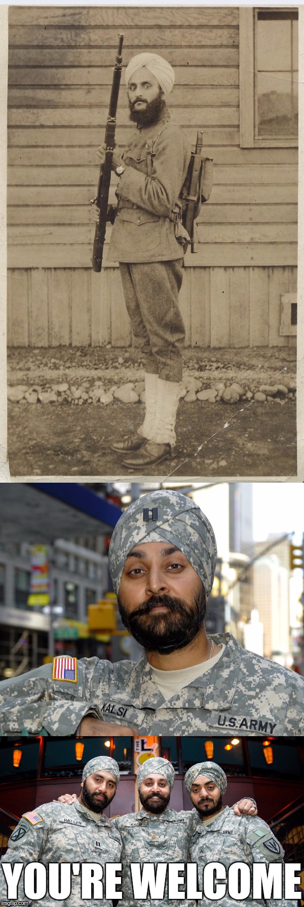 VETERANS DAY SALUTE! SIKHS HAVE SERVED IN THE US MILITARY SINCE WWI. THANK YOU FOR YOUR SERVICE. | YOU'RE WELCOME | image tagged in memes,us army,sikh,veterans day,thank you,you're welcome | made w/ Imgflip meme maker