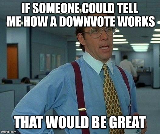 That Would Be Great | IF SOMEONE COULD TELL ME HOW A DOWNVOTE WORKS; THAT WOULD BE GREAT | image tagged in memes,that would be great,downvote,plz,front page plz,answer me | made w/ Imgflip meme maker