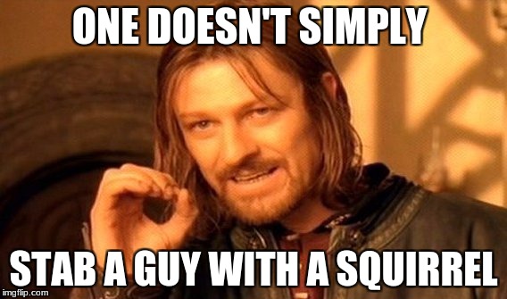 ONE DOESN'T SIMPLY STAB A GUY WITH A SQUIRREL | image tagged in memes,one does not simply | made w/ Imgflip meme maker