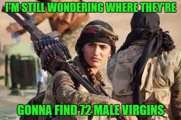 I'M STILL WONDERING WHERE THEY'RE GONNA FIND 72 MALE VIRGINS | made w/ Imgflip meme maker