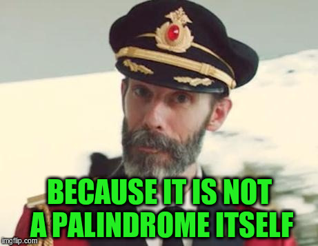 BECAUSE IT IS NOT A PALINDROME ITSELF | made w/ Imgflip meme maker