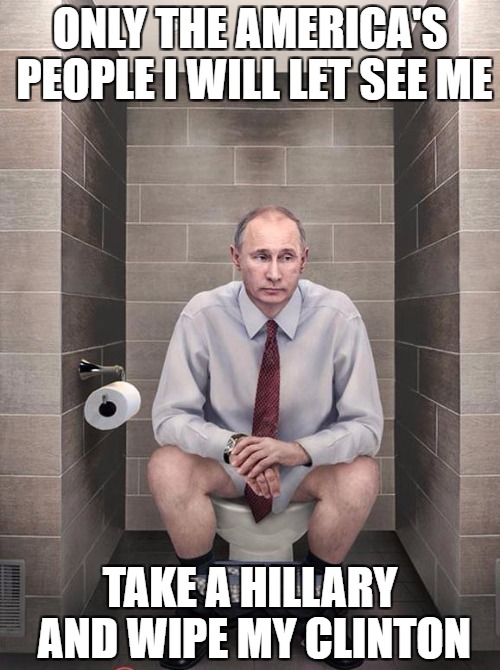 Putin Dump | ONLY THE AMERICA'S PEOPLE I WILL LET SEE ME; TAKE A HILLARY AND WIPE MY CLINTON | image tagged in putin dump | made w/ Imgflip meme maker