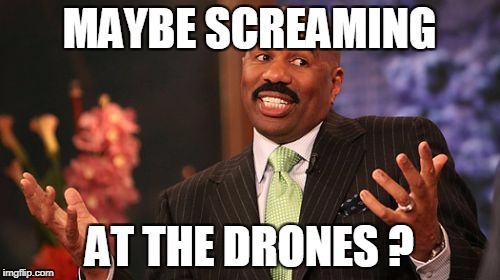 Steve Harvey Meme | MAYBE SCREAMING AT THE DRONES ? | image tagged in memes,steve harvey | made w/ Imgflip meme maker