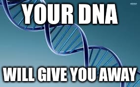 dna | YOUR DNA; WILL GIVE YOU AWAY | image tagged in dna | made w/ Imgflip meme maker