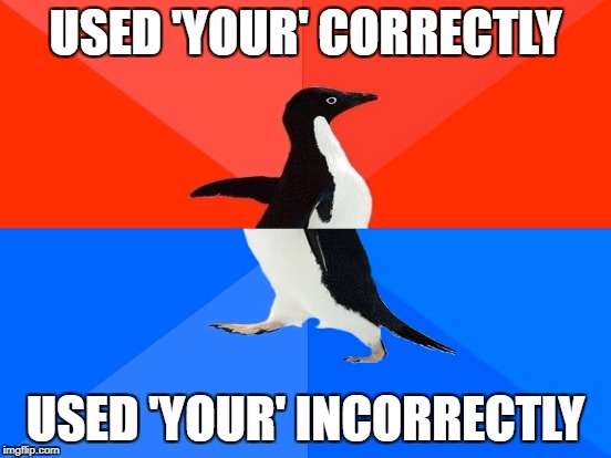 USED 'YOUR' CORRECTLY USED 'YOUR' INCORRECTLY | made w/ Imgflip meme maker