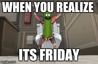 PICKLE RICK | WHEN YOU REALIZE; ITS FRIDAY | image tagged in pickle rick | made w/ Imgflip meme maker