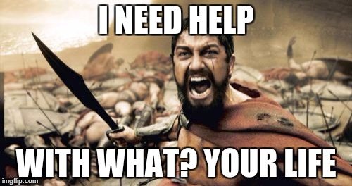 Get a life | I NEED HELP; WITH WHAT? YOUR LIFE | image tagged in memes,sparta leonidas | made w/ Imgflip meme maker