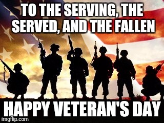 veterans day | TO THE SERVING, THE SERVED, AND THE FALLEN; HAPPY VETERAN'S DAY | image tagged in veterans day | made w/ Imgflip meme maker