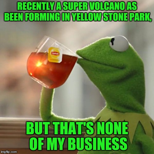 Tht's Nun uf My busienss | RECENTLY A SUPER VOLCANO AS BEEN FORMING IN YELLOW STONE PARK, BUT THAT'S NONE OF MY BUSINESS | image tagged in memes,but thats none of my business,kermit the frog,funny,volcano | made w/ Imgflip meme maker