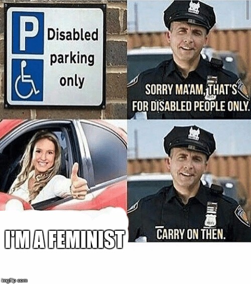 disabled parking | I'M A FEMINIST | image tagged in disabled parking | made w/ Imgflip meme maker