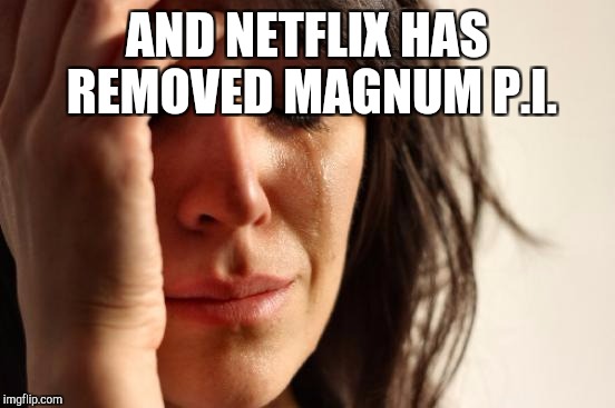 First World Problems Meme | AND NETFLIX HAS REMOVED MAGNUM P.I. | image tagged in memes,first world problems | made w/ Imgflip meme maker