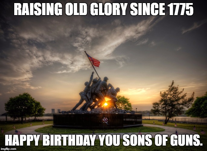 usmc birthday | RAISING OLD GLORY SINCE 1775; HAPPY BIRTHDAY YOU SONS OF GUNS. | image tagged in usmc birthday | made w/ Imgflip meme maker