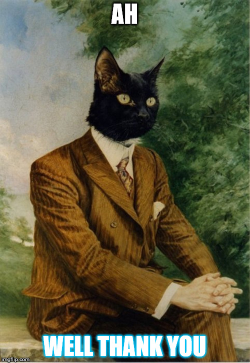 cat in a suit | AH WELL THANK YOU | image tagged in cat in a suit | made w/ Imgflip meme maker