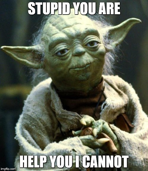 Star Wars Yoda Meme | STUPID YOU ARE; HELP YOU I CANNOT | image tagged in memes,star wars yoda | made w/ Imgflip meme maker