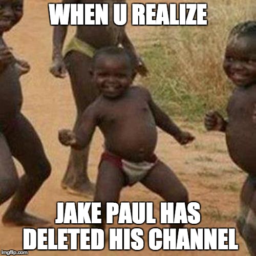 Third World Success Kid Meme | WHEN U REALIZE; JAKE PAUL HAS DELETED HIS CHANNEL | image tagged in memes,third world success kid | made w/ Imgflip meme maker