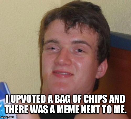 10 Guy Meme | I UPVOTED A BAG OF CHIPS AND THERE WAS A MEME NEXT TO ME. | image tagged in memes,10 guy | made w/ Imgflip meme maker