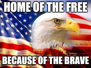 American Flag | HOME OF THE FREE; BECAUSE OF THE BRAVE | image tagged in american flag | made w/ Imgflip meme maker