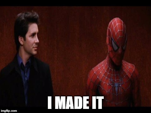 I MADE IT | image tagged in spider-man,elevator | made w/ Imgflip meme maker