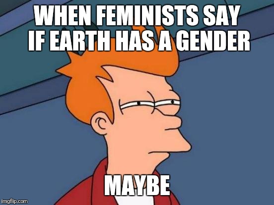 Interesting question  | WHEN FEMINISTS SAY IF EARTH HAS A GENDER; MAYBE | image tagged in memes,futurama fry | made w/ Imgflip meme maker